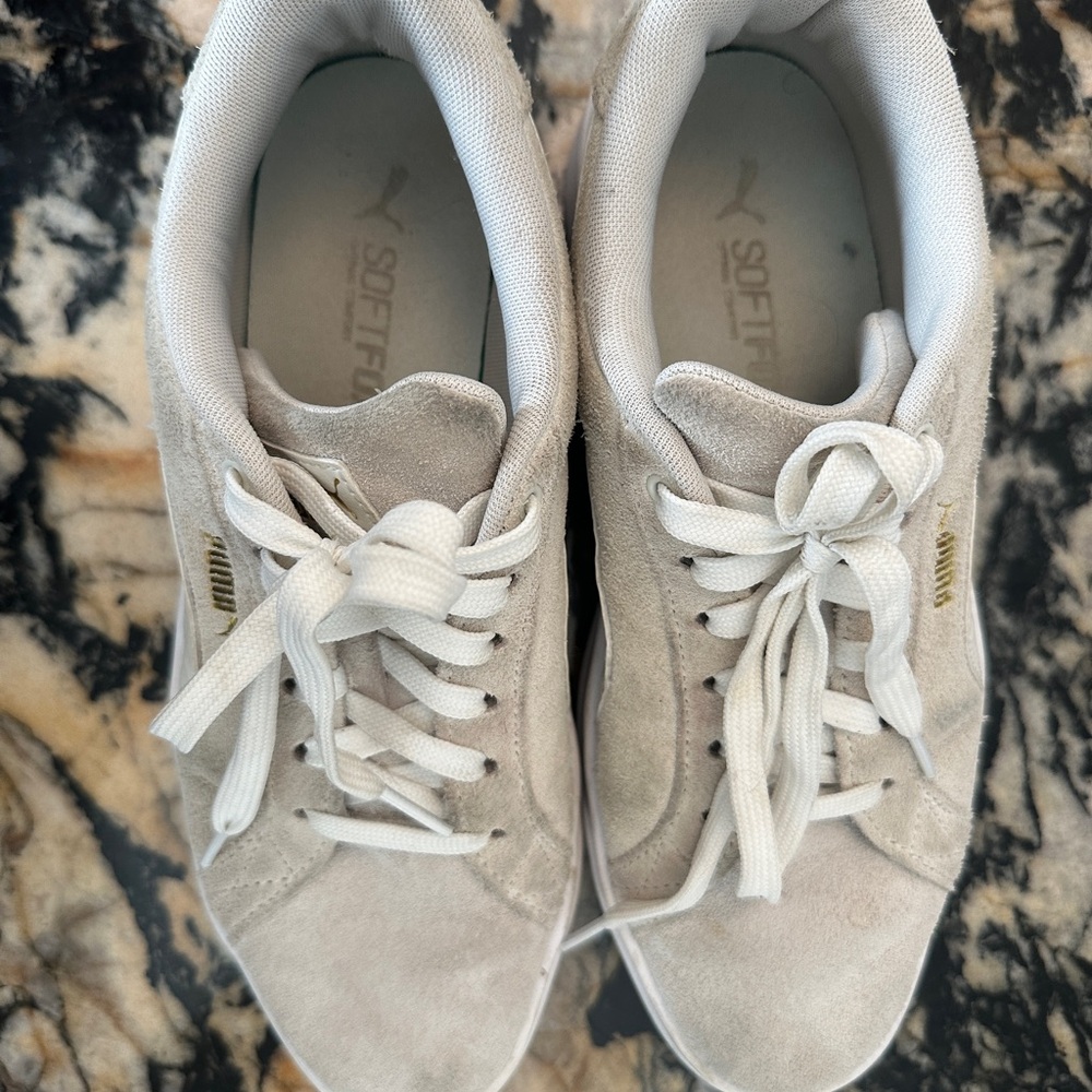 Cream suede puma sneakers